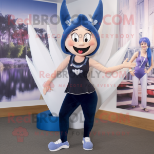 Navy Tooth Fairy mascot costume character dressed with a Yoga Pants and Hairpins