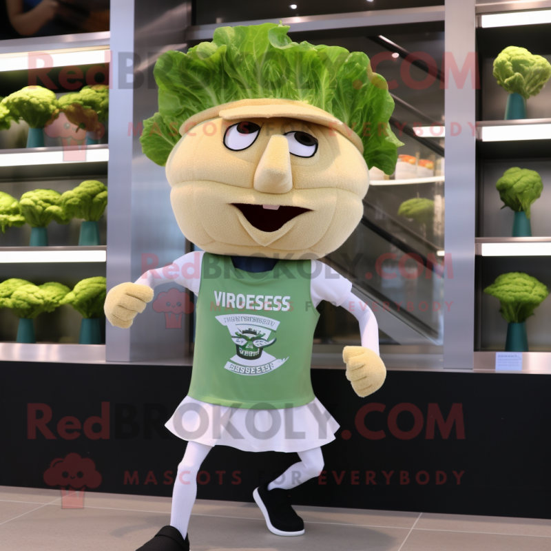 nan Caesar Salad mascot costume character dressed with a Running Shorts and Berets nan Caesar Salad mascot costume character dressed with a Running Shorts and Berets