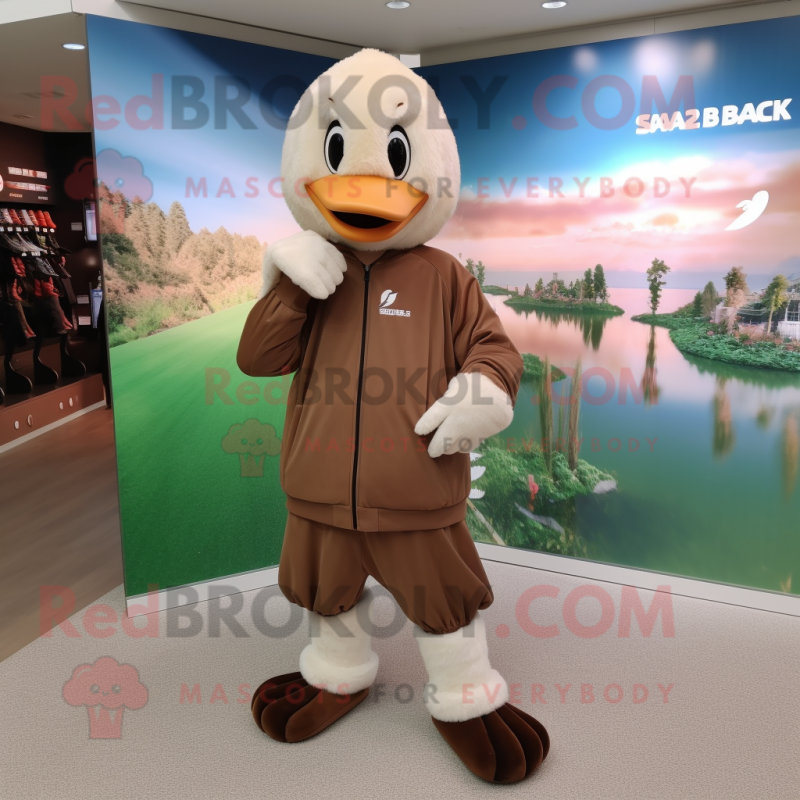 Brown Swans mascot costume character dressed with a Hoodie and Anklets Brown Swans mascot costume character dressed with a Hoodie and Anklets