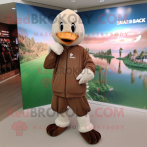 Brown Swans mascot costume character dressed with a Hoodie and Anklets