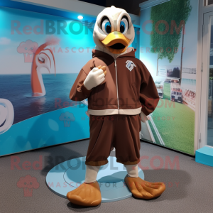 Brown Swans mascot costume character dressed with a Hoodie and Anklets