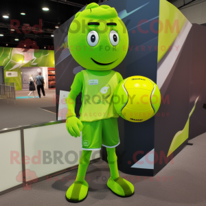 Lime Green Volleyball Ball maskot kostume karakter klædt med en vest og ure