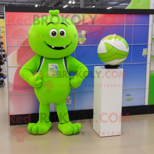 Lime Green Volleyball Ball mascot costume character dressed with a Vest and Watches
