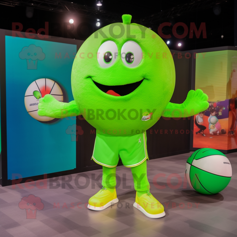 Lime Green Volleyball Ball mascot costume character dressed with a Vest and Watches Lime Green Volleyball Ball mascot costume character dressed with a Vest and Watches