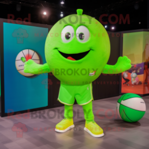 Lime Green Volleyball Ball mascot costume character dressed with a Vest and Watches
