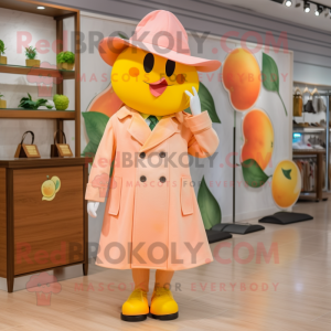 Peach Lemon mascot costume character dressed with a Coat and Shoe clips