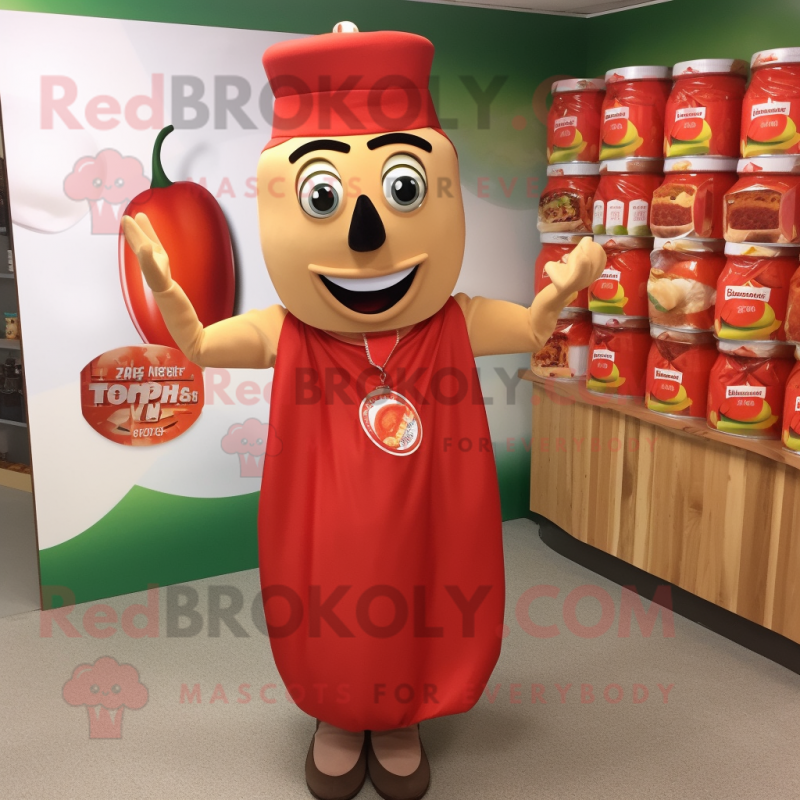 Tan Bottle Of Ketchup mascot costume character dressed with a Sheath Dress and Bracelets