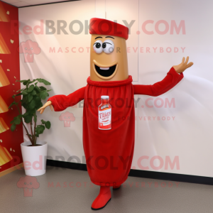 Tan Bottle Of Ketchup mascot costume character dressed with a Sheath Dress and Bracelets
