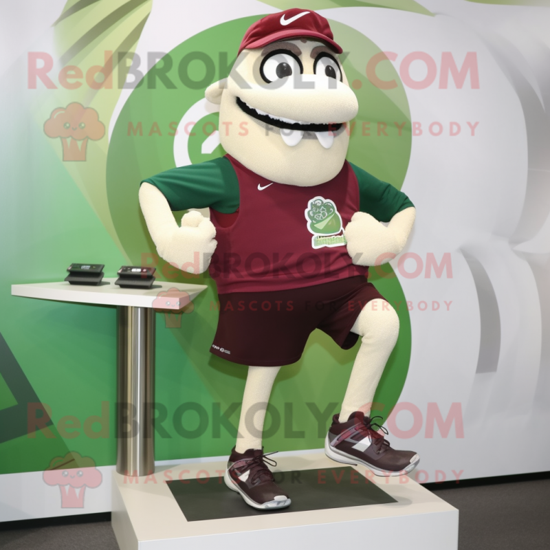 Maroon Green Beer mascot costume character dressed with a Running Shorts and Scarf clips