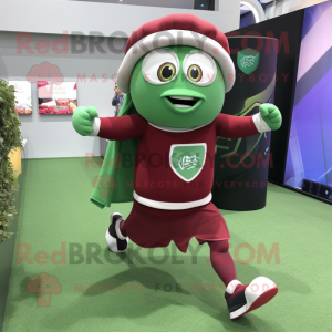 Maroon Green Beer mascot costume character dressed with a Running Shorts and Scarf clips