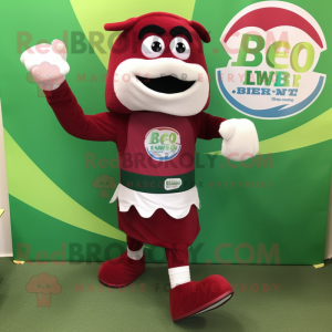Maroon Green Beer mascot costume character dressed with a Running Shorts and Scarf clips