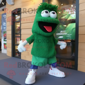 Forest Green Shakshuka mascot costume character dressed with a Bermuda Shorts and Shoe laces