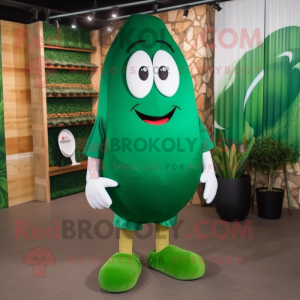 Forest Green Shakshuka mascot costume character dressed with a Bermuda Shorts and Shoe laces