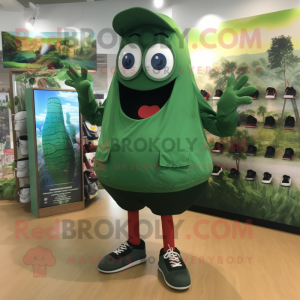 Forest Green Shakshuka mascot costume character dressed with a Bermuda Shorts and Shoe laces