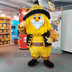 Yellow Pirate mascot costume character dressed with a Pleated Skirt and Wallets