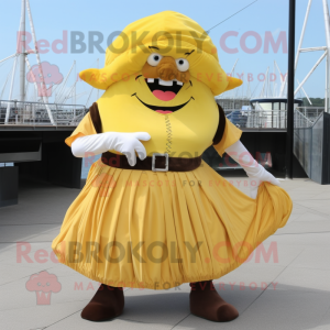 Yellow Pirate mascot costume character dressed with a Pleated Skirt and Wallets