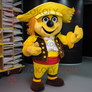 Yellow Pirate mascot costume character dressed with a Pleated Skirt and Wallets