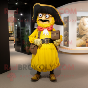 Yellow Pirate mascot costume character dressed with a Pleated Skirt and Wallets