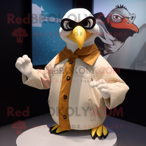 Creme Albatross maskot kostume karakter klædt med en bikerjakke og læsebriller