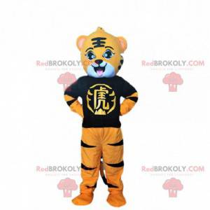 Orange, black and white tiger costume with a black t-shirt -