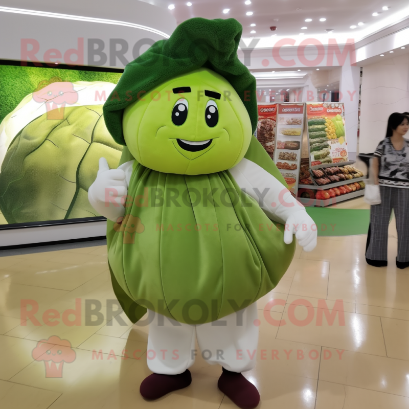 Olive Cabbage mascot costume character dressed with a Joggers and Shawls