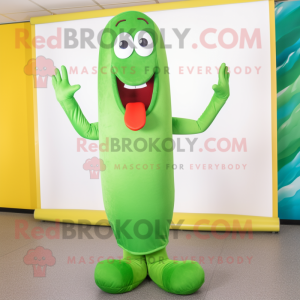 Green Hot Dogs mascot costume character dressed with a Skinny Jeans and Wraps