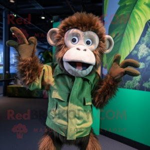 Forest Green Monkey mascot costume character dressed with a Vest and Hairpins