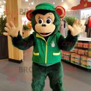 Forest Green Monkey mascot costume character dressed with a Vest and Hairpins