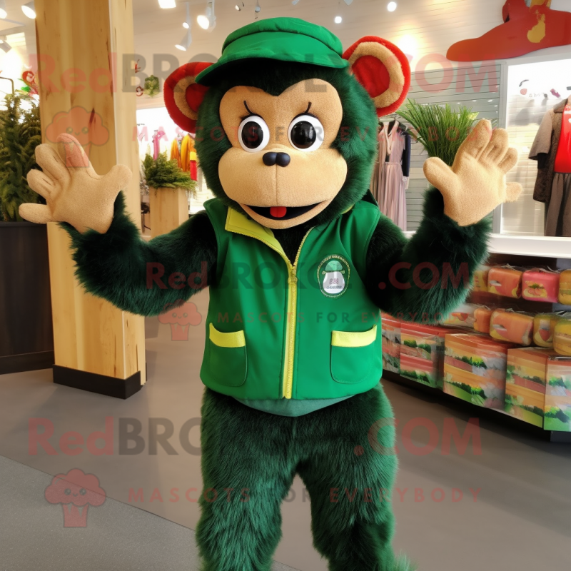 Forest Green Monkey mascot costume character dressed with a Vest and Hairpins Forest Green Monkey mascot costume character dressed with a Vest and Hairpins