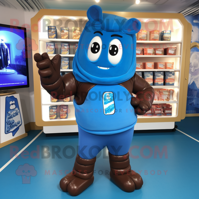 Blue Chocolate Bars mascot costume character dressed with a Hoodie and Anklets Blue Chocolate Bars mascot costume character dressed with a Hoodie and Anklets