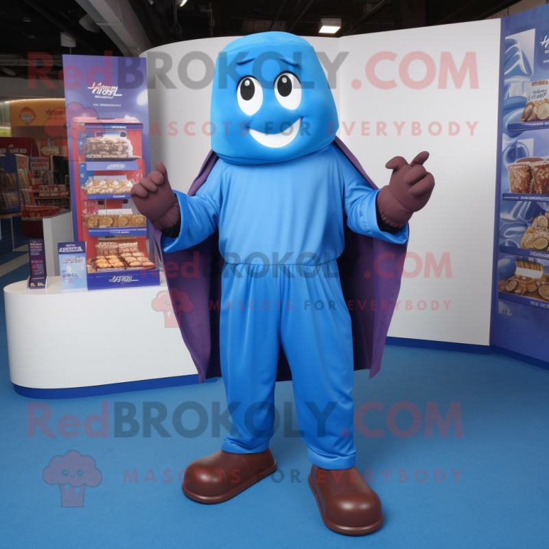Blue Chocolate Bars mascot costume character dressed with a Hoodie and Anklets Blue Chocolate Bars mascot costume character dressed with a Hoodie and Anklets