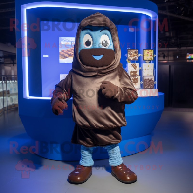 Blue Chocolate Bars mascot costume character dressed with a Hoodie and Anklets Blue Chocolate Bars mascot costume character dressed with a Hoodie and Anklets