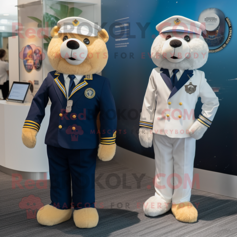 Navy Alliance mascot costume character dressed with a Blazer and Brooches Navy Alliance mascot costume character dressed with a Blazer and Brooches