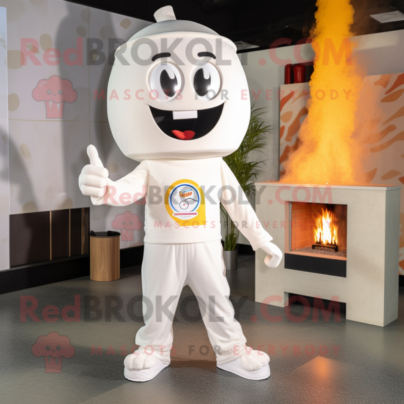 White Lasagna mascot costume character dressed with a Jumpsuit and Ties White Lasagna mascot costume character dressed with a Jumpsuit and Ties