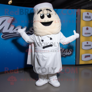 White Lasagna mascot costume character dressed with a Jumpsuit and Ties