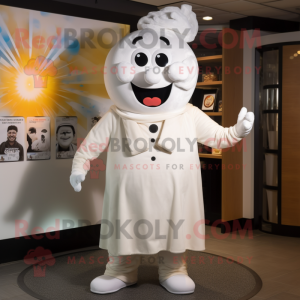 White Lasagna mascot costume character dressed with a Jumpsuit and Ties