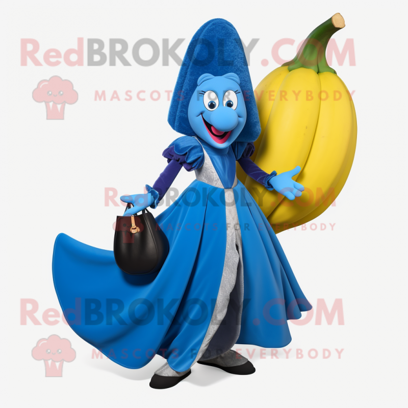 Blue Banana mascot costume character dressed with a Ball Gown and Handbags Blue Banana mascot costume character dressed with a Ball Gown and Handbags