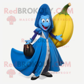 Blue Banana mascot costume character dressed with a Ball Gown and Handbags