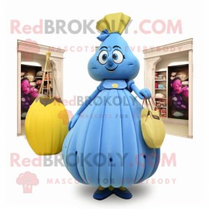 Blue Banana mascot costume character dressed with a Ball Gown and Handbags