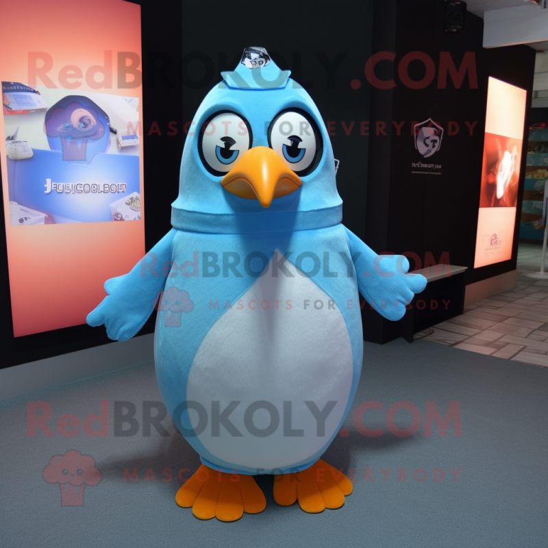 Sky Blue Penguin mascot costume character dressed with a Dress and Brooches