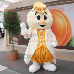 Cream Apricot mascot costume character dressed with a Jacket and Earrings