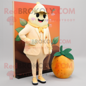 Cream Apricot mascot costume character dressed with a Jacket and Earrings