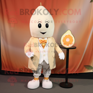 Cream Apricot mascot costume character dressed with a Jacket and Earrings