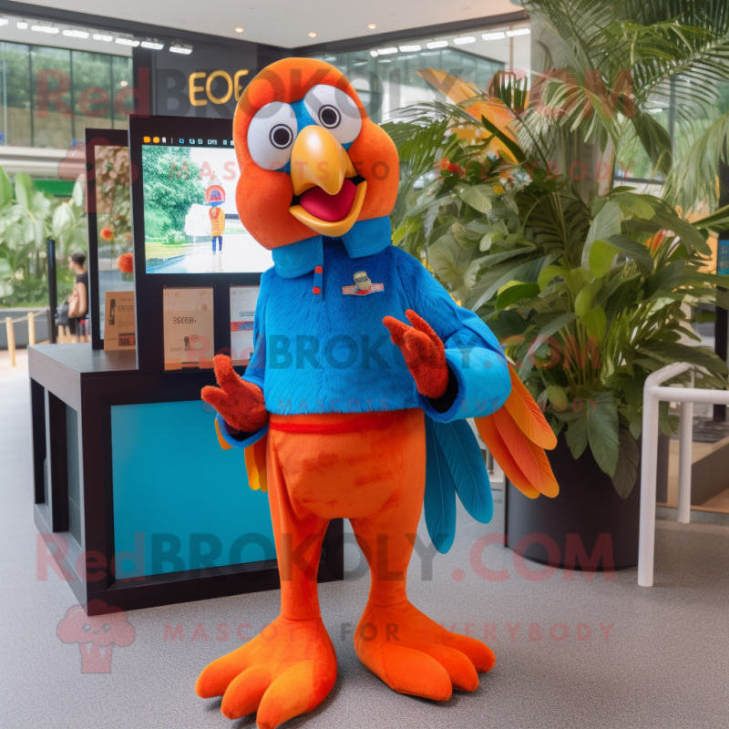 Orange Macaw mascot costume character dressed with a Culottes and Wallets