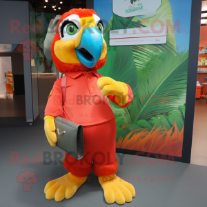 Orange Macaw mascot costume character dressed with a Culottes and Wallets