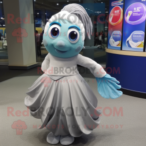 Silver Betta Fish mascot costume character dressed with a Circle Skirt and Scarf clips