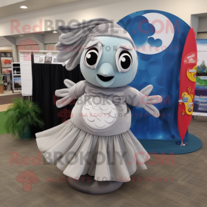 Silver Betta Fish mascot costume character dressed with a Circle Skirt and Scarf clips