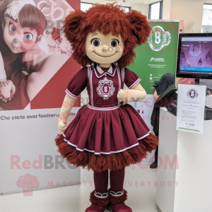 Maroon Irish Dancer mascot costume character dressed with a Romper and Hairpins