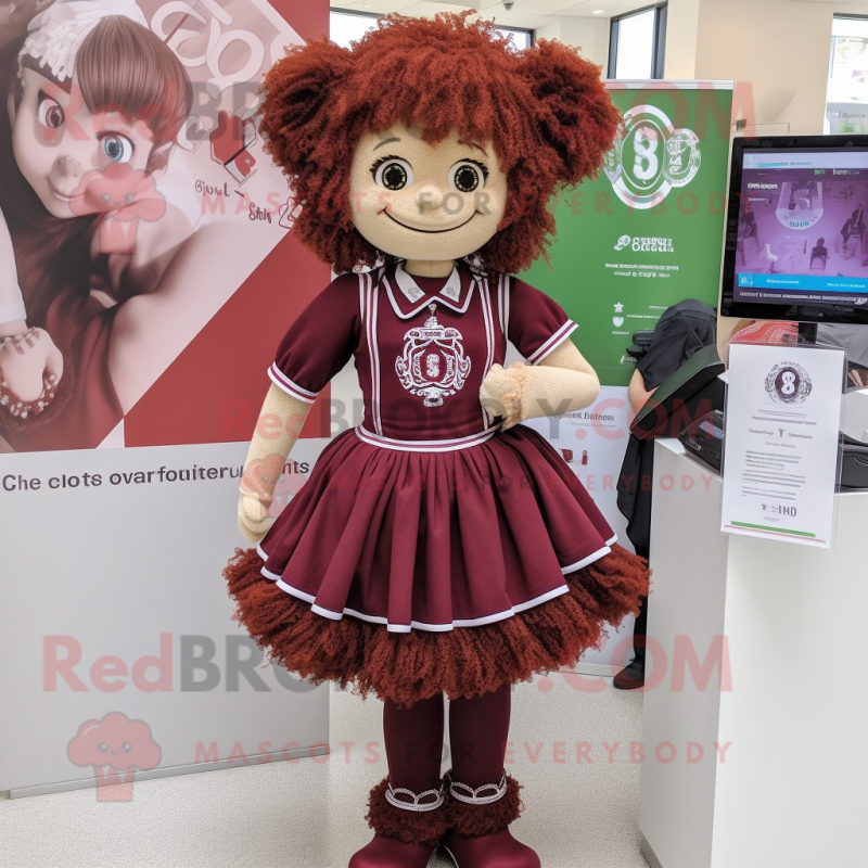 Maroon Irish Dancer mascot costume character dressed with a Romper and Hairpins Maroon Irish Dancer mascot costume character dressed with a Romper and Hairpins