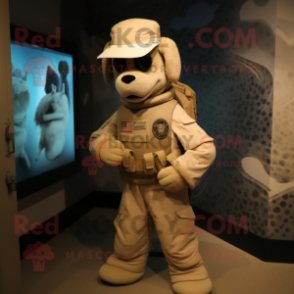 Beige Marine Recon mascot costume character dressed with a Cover-up and Ties